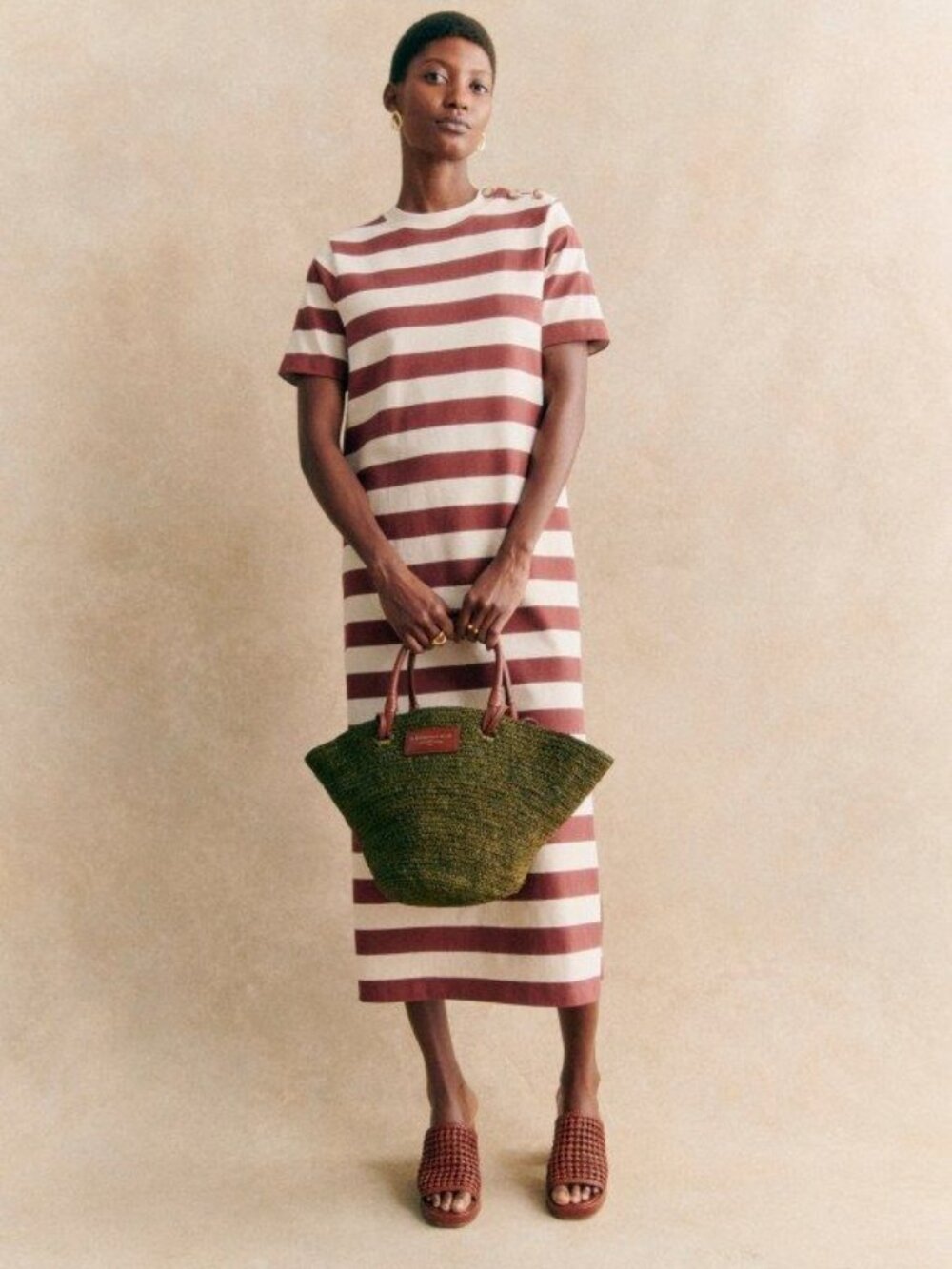 Sezane Emy Dress | Size XL | Stripes Parasol Earth/String | Excellent Condition